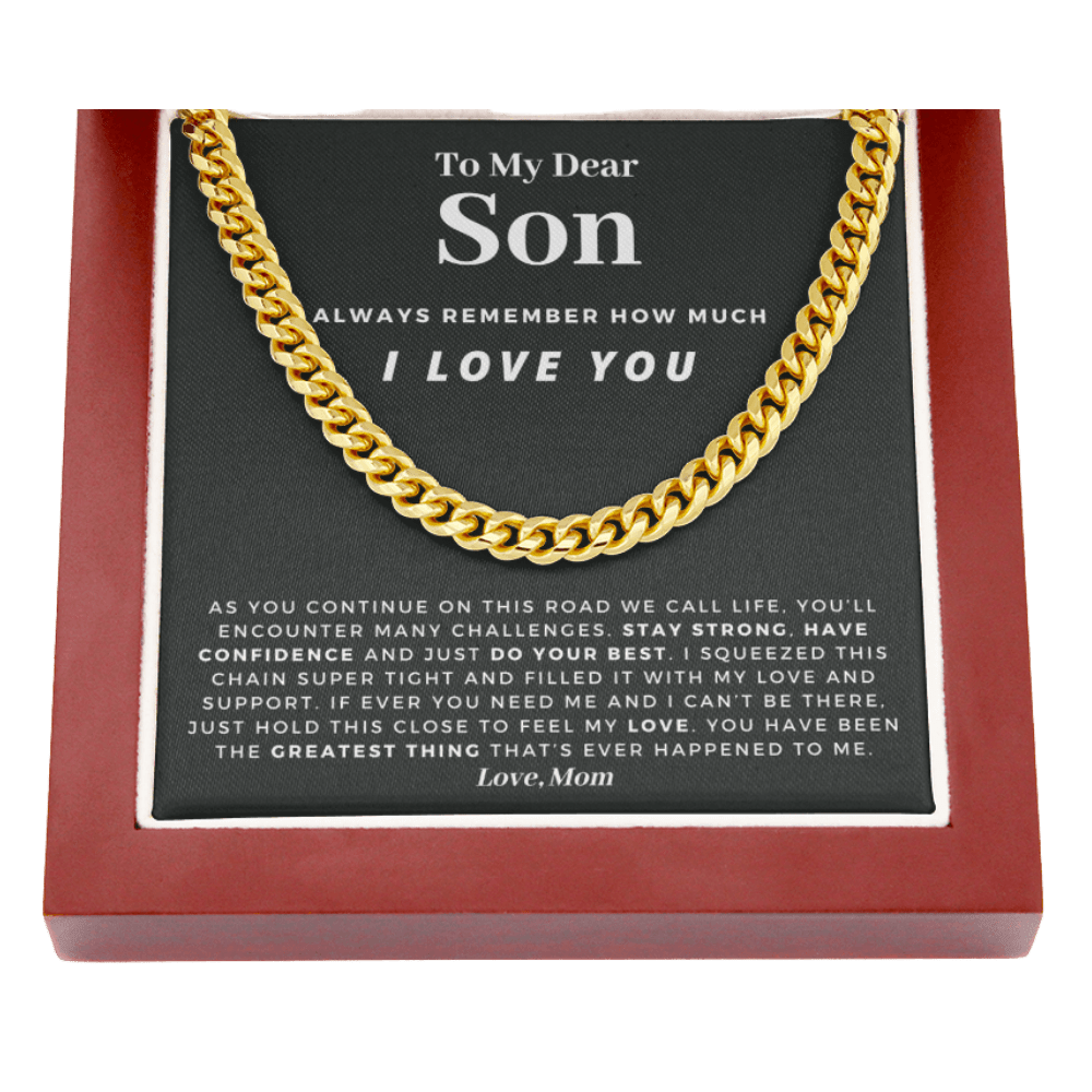 Son - Confident - Cuban Link Chain | Gift for Son from Mom, Proud of You Son, Birthday Gift for Son, Graduation Gift from Mother, Charcoal