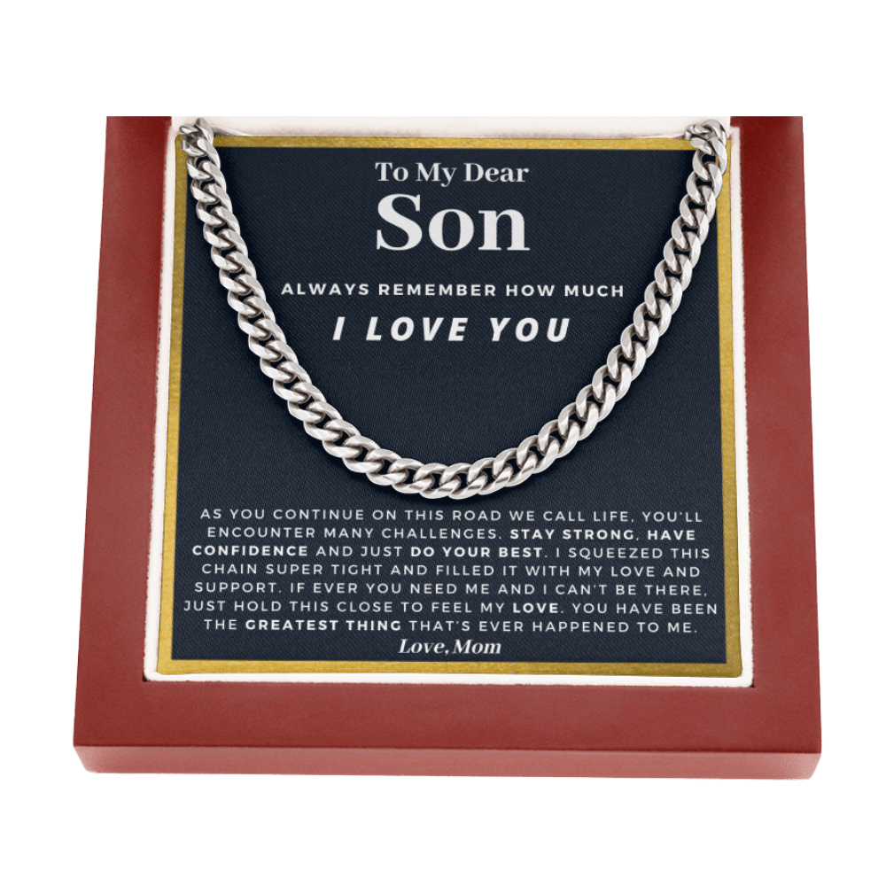 Son - Confident - Cuban Link Chain | Gift for Son from Mom, Proud of You Son, Birthday Gift for Son, Graduation Gift from Mother, Gold
