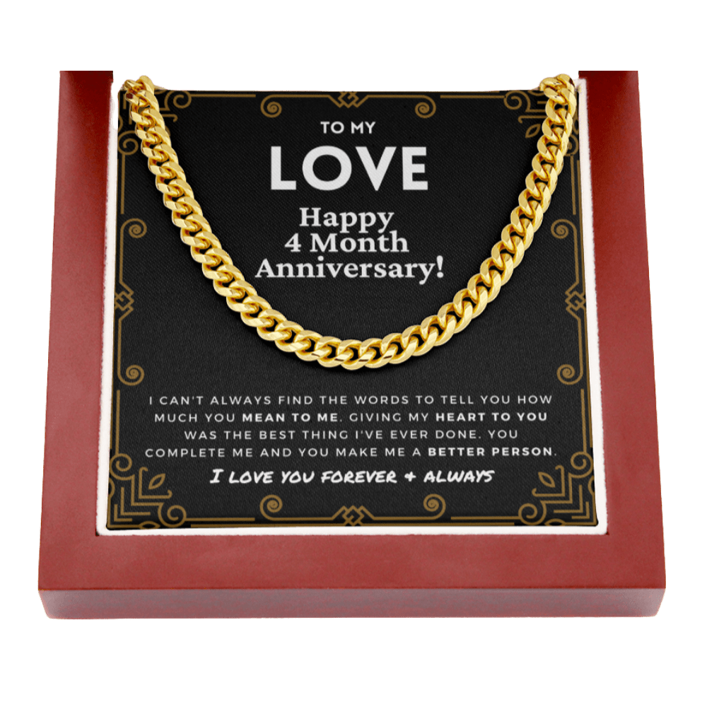 4 Month Anniversary Gift For Him | For Boyfriend, Partner, Men's Cuban Link Chain, Romantic Present From Girlfriend, To My Love, Four Mo.