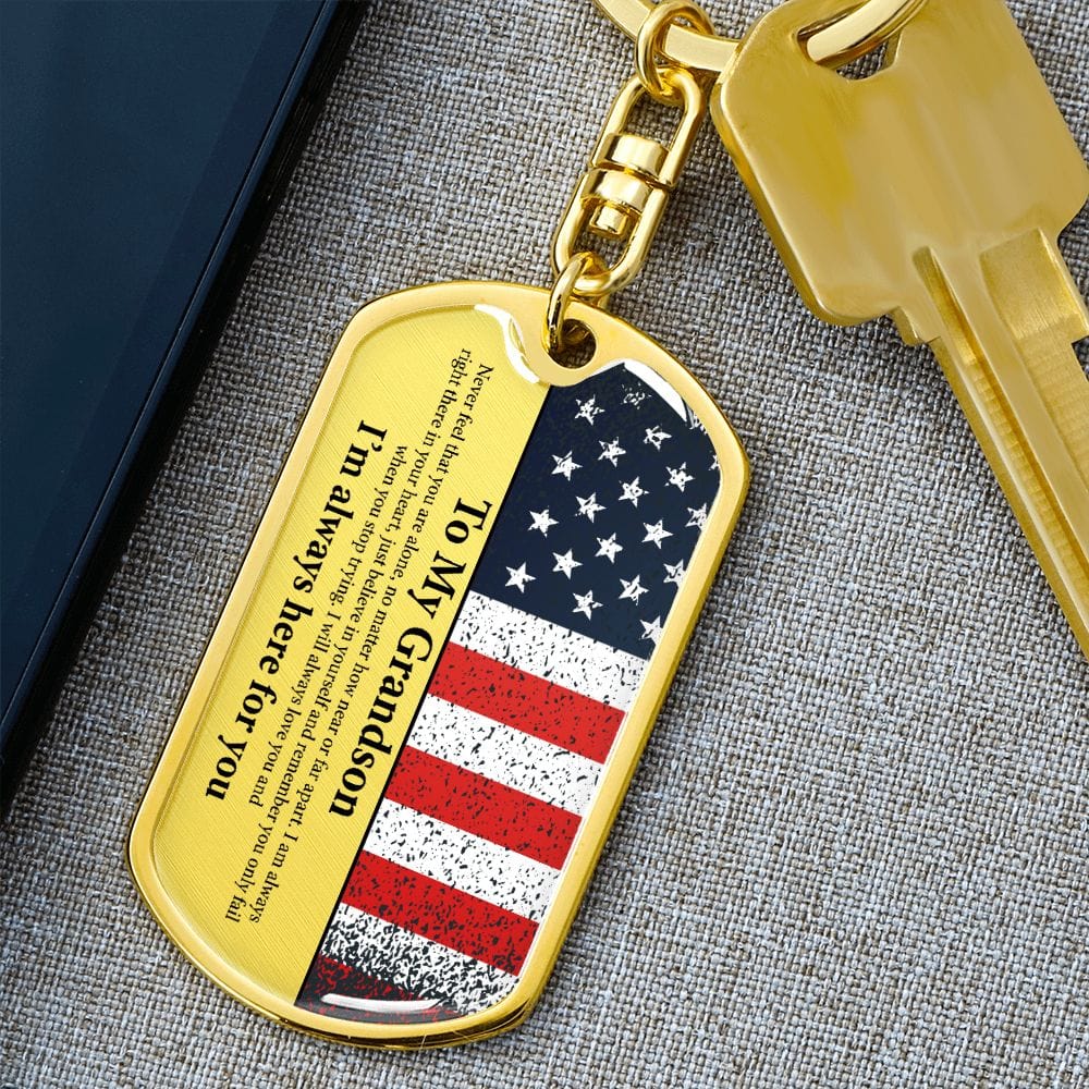 Grandson Gift | American Flag Dog Tag Keychain