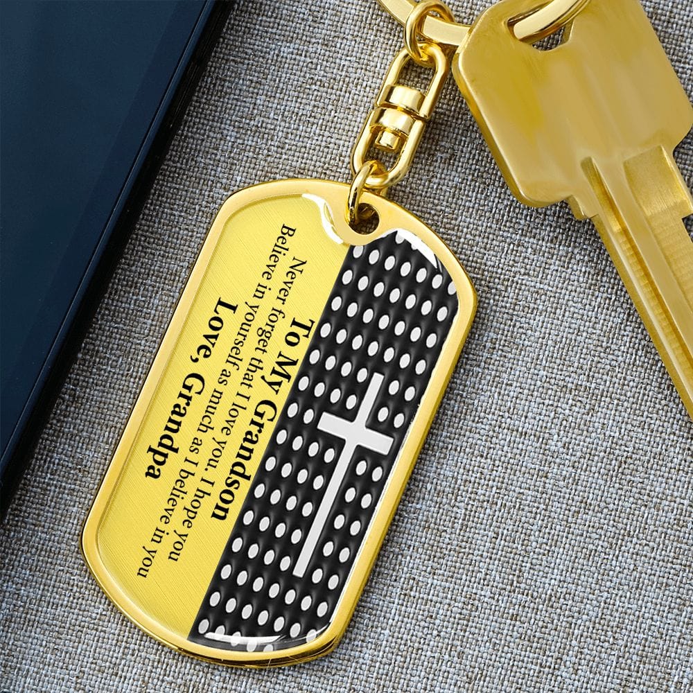 Grandson Gift (Love, Grandpa) Dog Tag Keychain