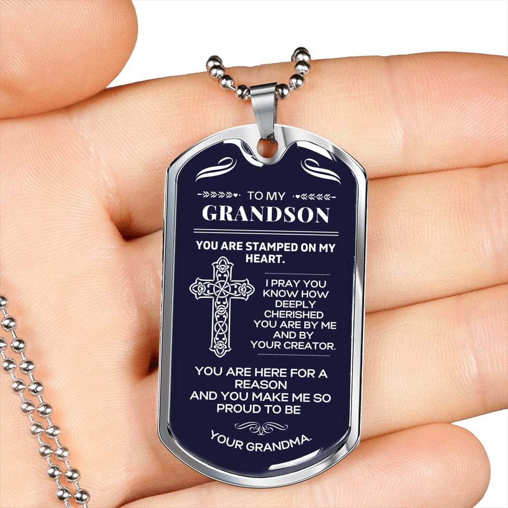 To My Grandson - Dog Tag Necklace - You are Cherished