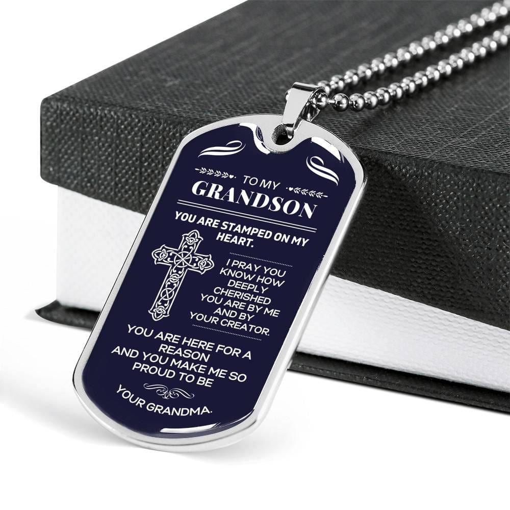 To My Grandson - Dog Tag Necklace - You are Cherished