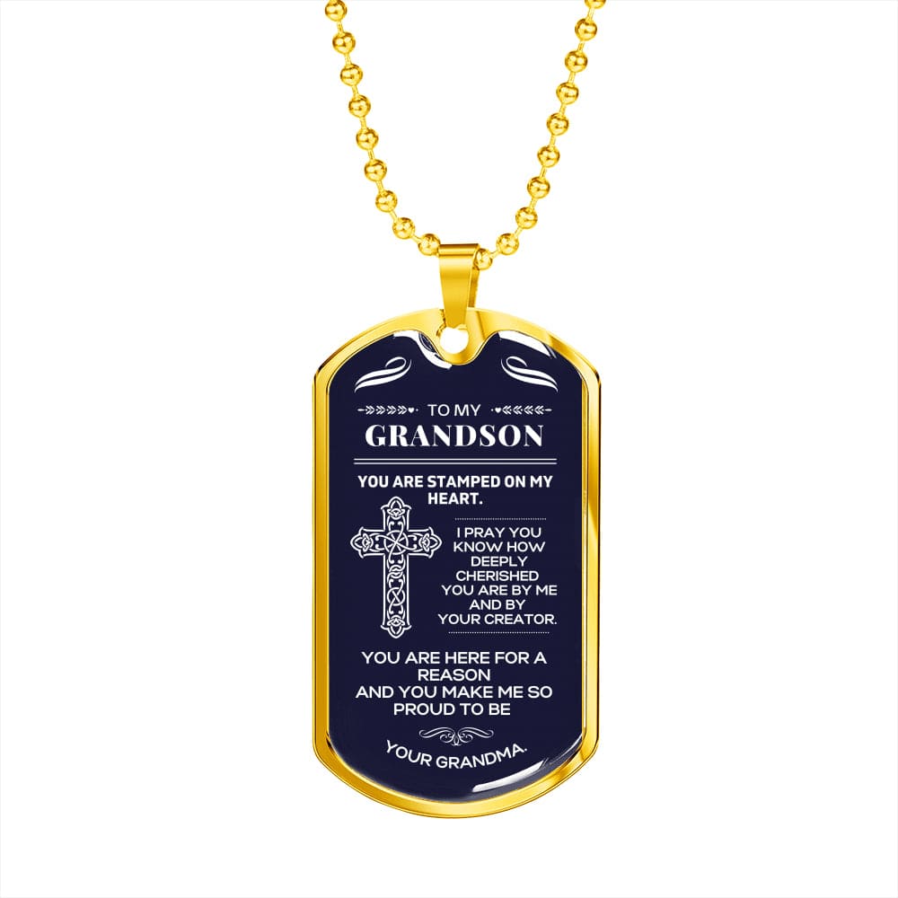To My Grandson - Dog Tag Necklace - You are Cherished