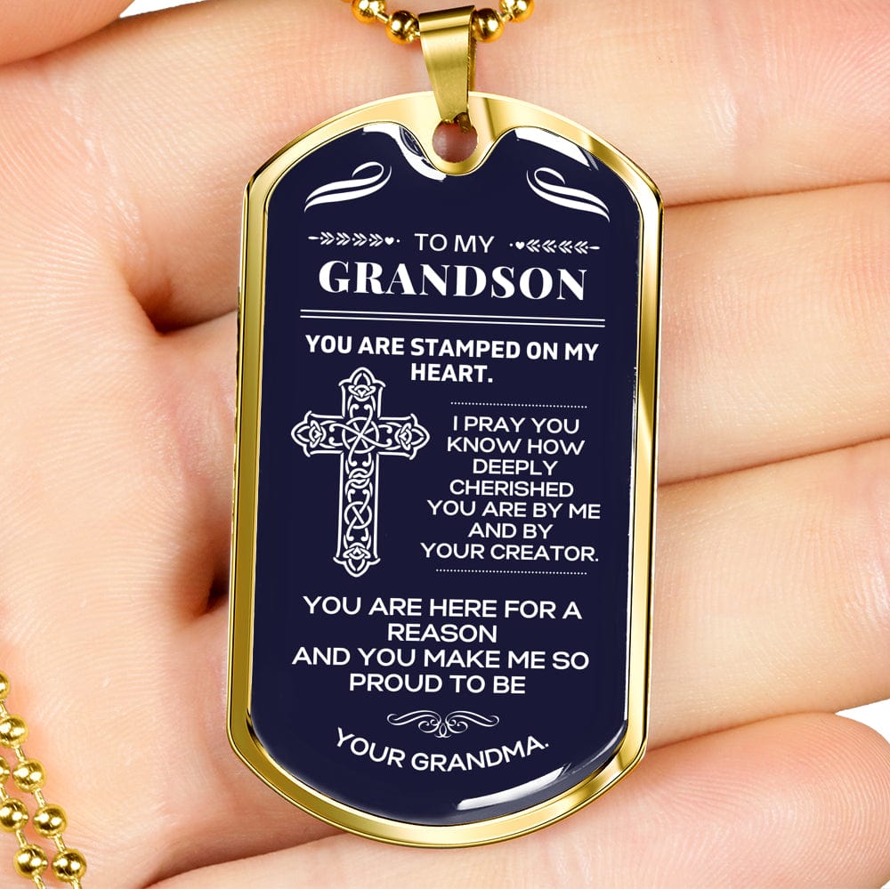 To My Grandson - Dog Tag Necklace - You are Cherished