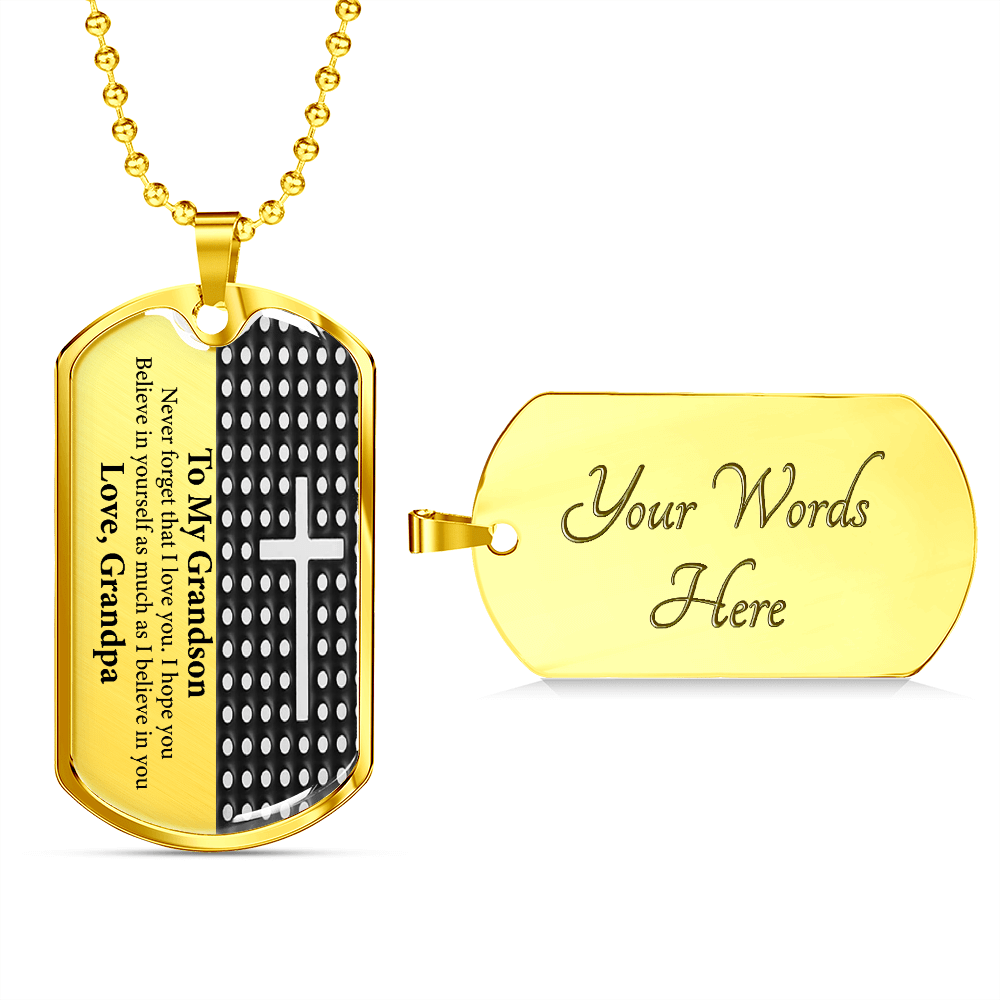 Grandson Gift (Love, Grandpa) Dog Tag Necklace