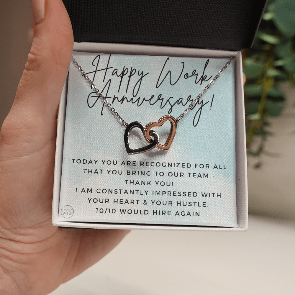 Happy Work Anniversary! Gift From Boss, Hustle, Congrats, Thank You, Christmas, Necklace, Team, Office Present, Employee Appreciation 1029bHA