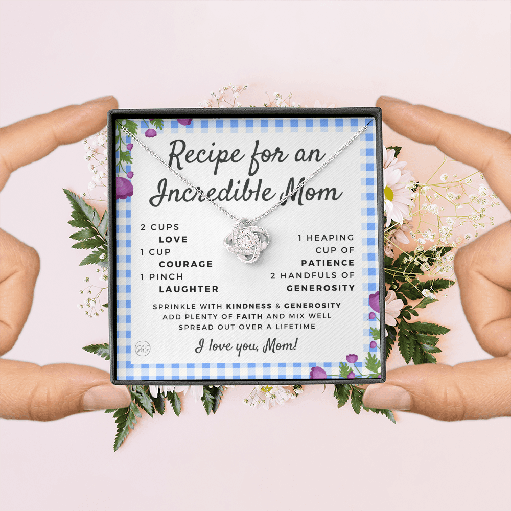 Gift for Mom | Mother's Day Necklace, Recipe for an Incredible Mother, Bonus Mom, Stepmom, From Daughter, From Son 0215bK