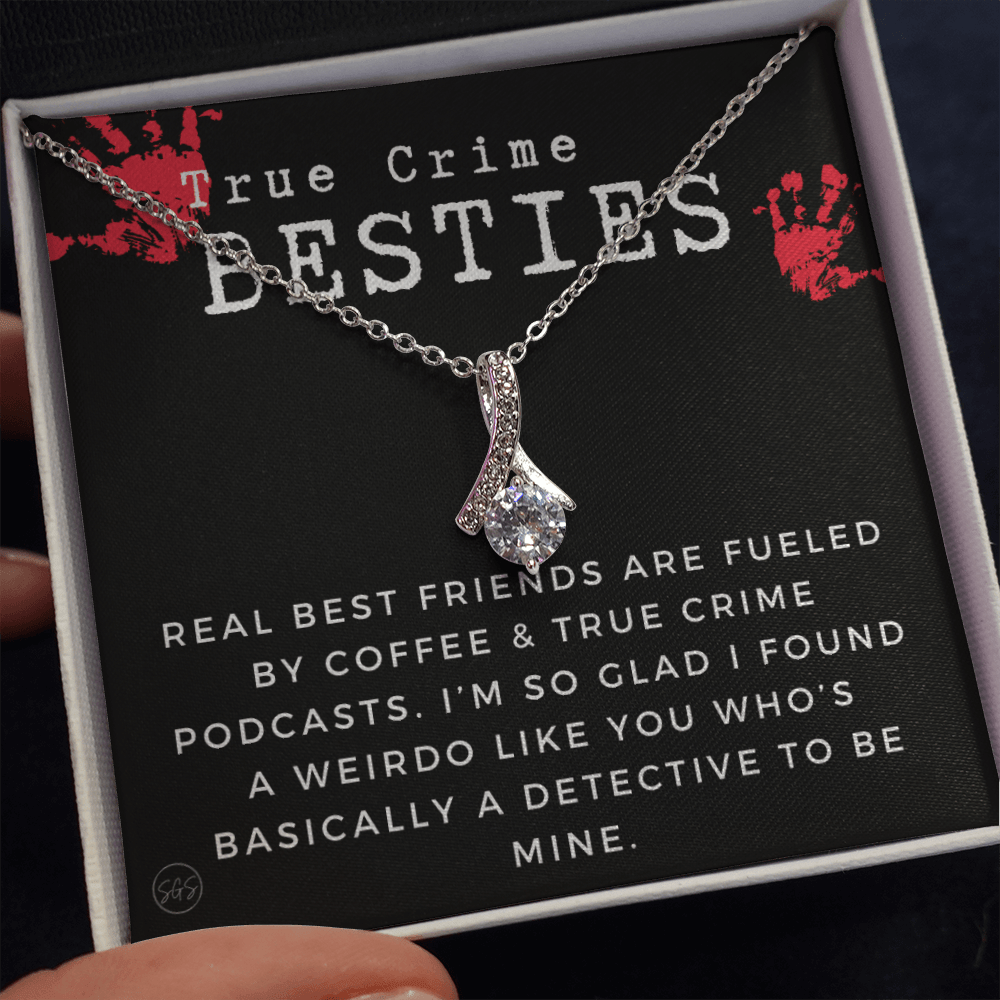 True Crime Best Friend Gift | Christmas Gift for Bestie, Funny Best Friend Necklace, True Crime & Wine, Podcast Junkie, Coffee Lover 1118-05B