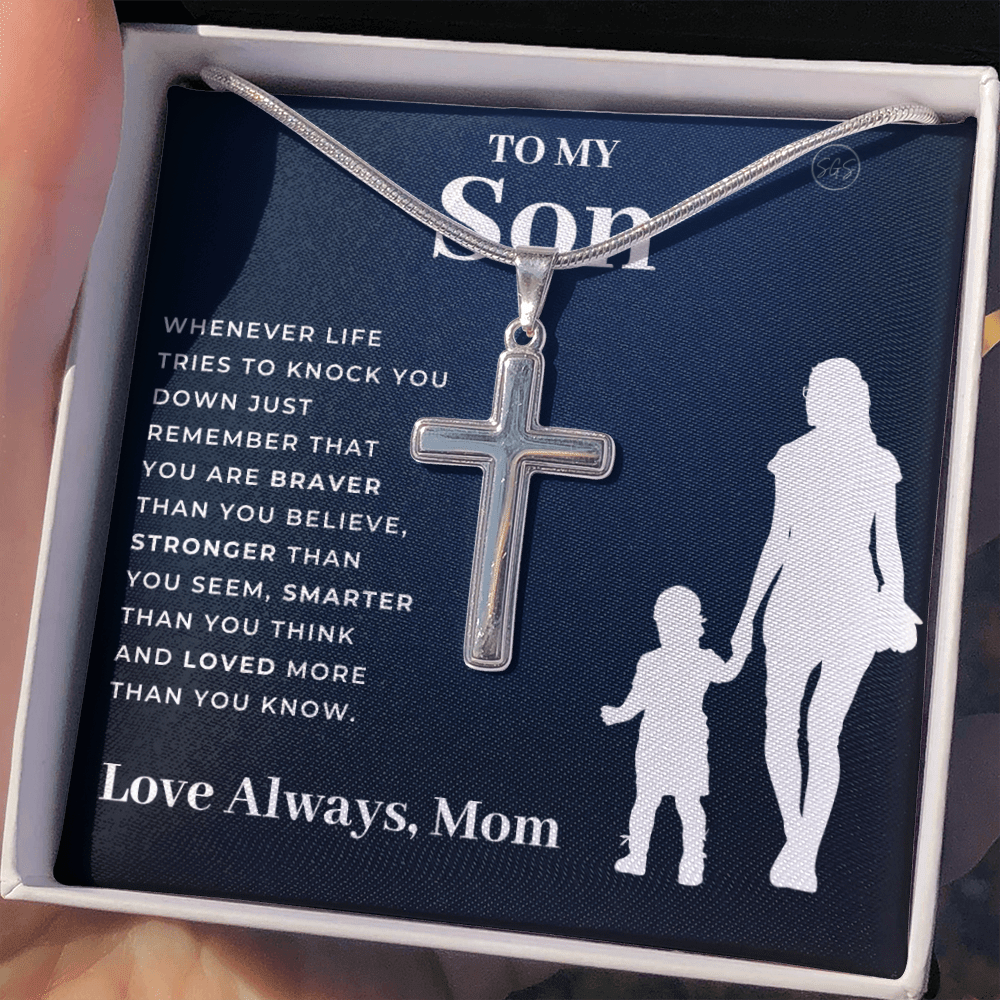 To My Son | Cross Necklace - Gift for Son from Mom, Graduation Gift Class of 2022, I'm Proud of You Son, I Love You, Christian Gift 0503g