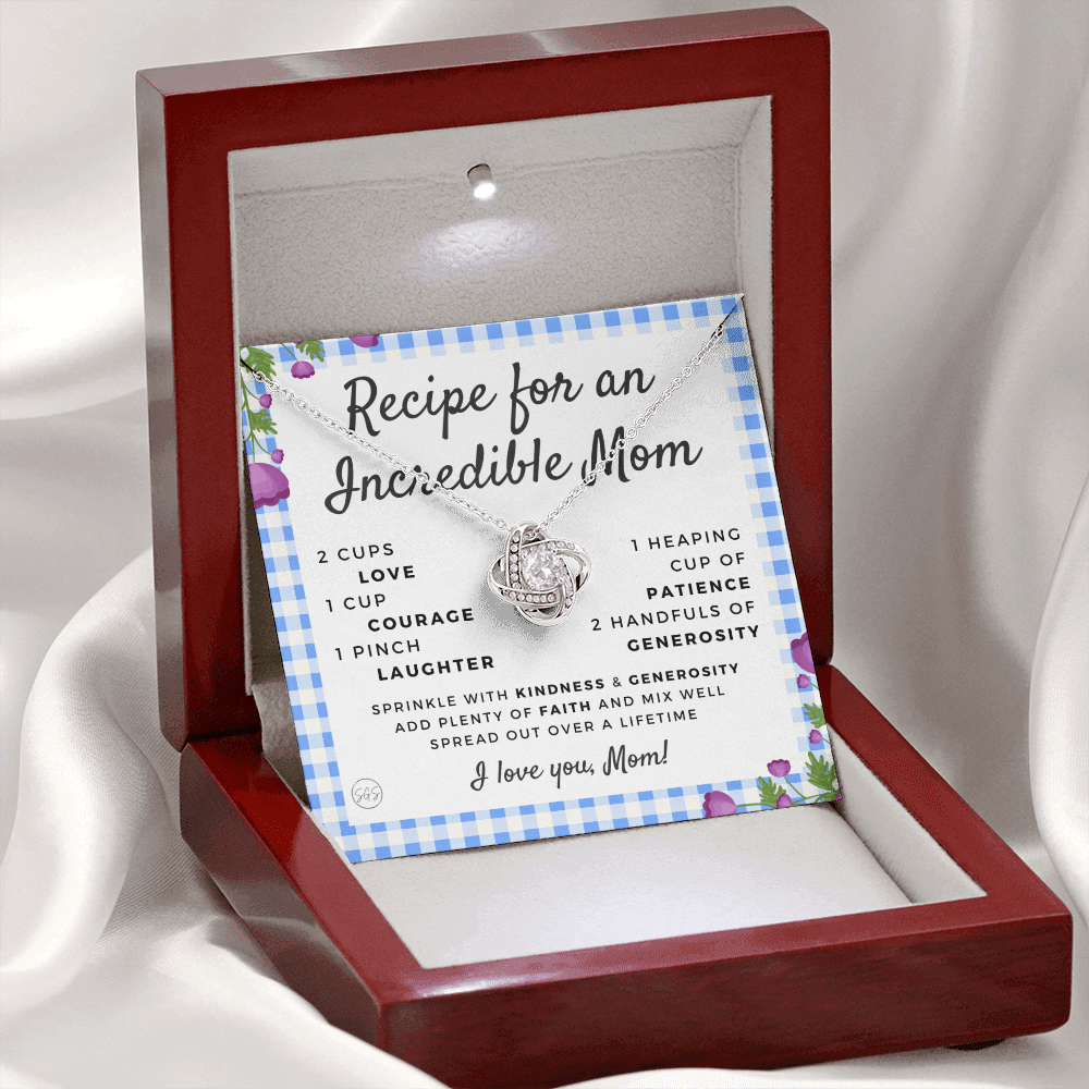 Gift for Mom | Mother's Day Necklace, Recipe for an Incredible Mother, Bonus Mom, Stepmom, From Daughter, From Son 0215bK