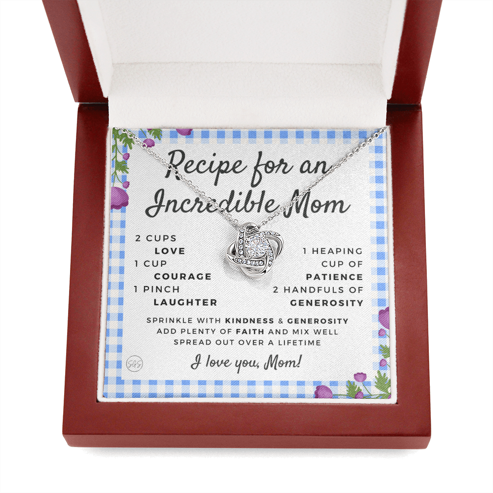 Gift for Mom | Mother's Day Necklace, Recipe for an Incredible Mother, Bonus Mom, Stepmom, From Daughter, From Son 0215bK