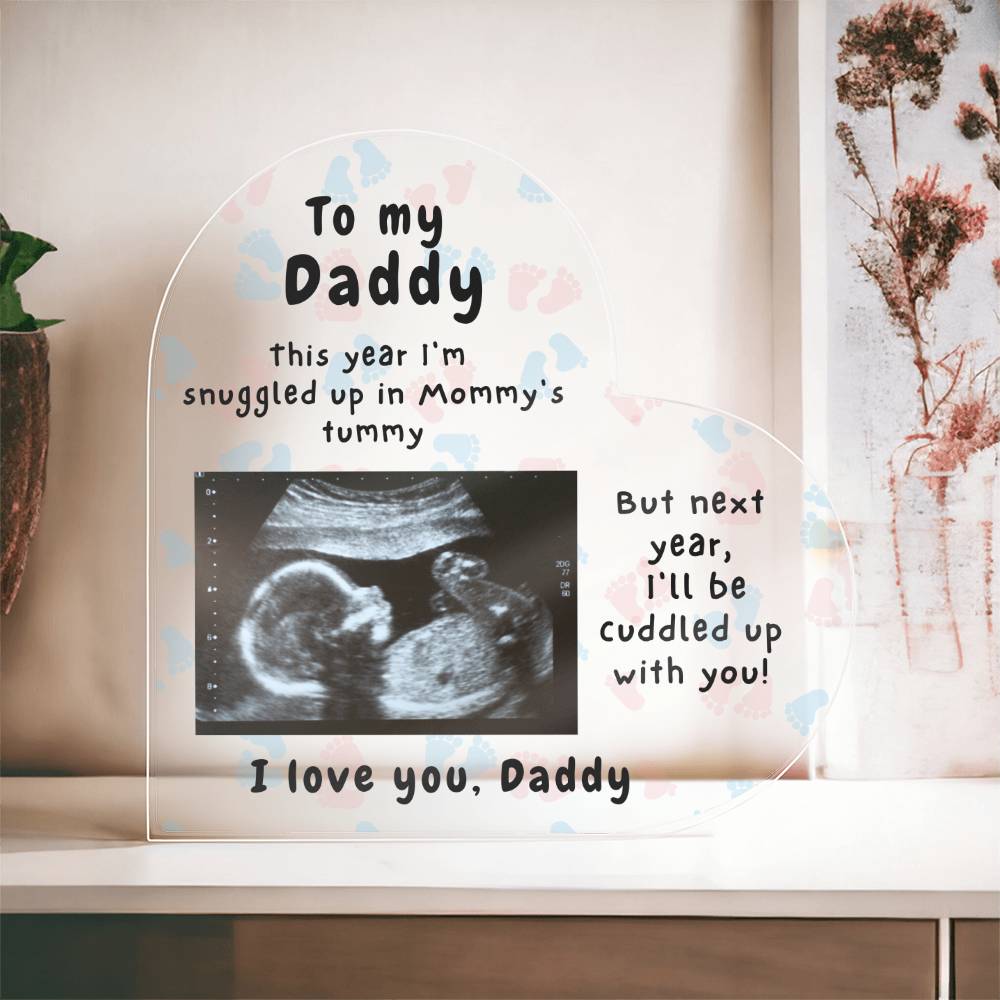 To Daddy, This Year I'm Snuggled In Mommy's Tummy - First Christmas Gift, Custom Ultrasound Present for Dad