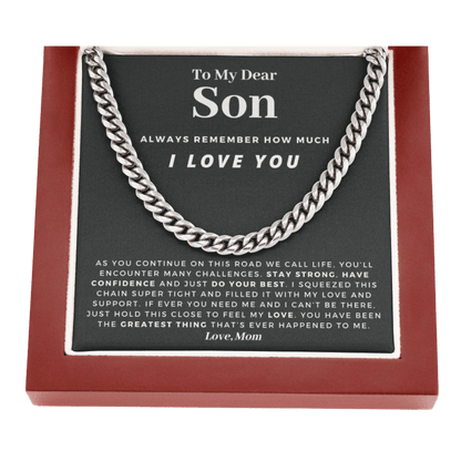 Son - Confident - Cuban Link Chain | Gift for Son from Mom, Proud of You Son, Birthday Gift for Son, Graduation Gift from Mother, Charcoal