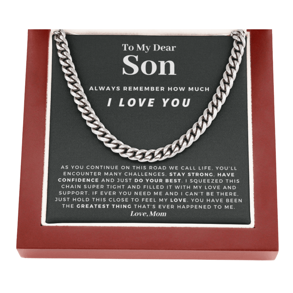 Son - Confident - Cuban Link Chain | Gift for Son from Mom, Proud of You Son, Birthday Gift for Son, Graduation Gift from Mother, Charcoal