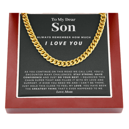Son - Confident - Cuban Link Chain | Gift for Son from Mom, Proud of You Son, Birthday Gift for Son, Graduation Gift from Mother, Charcoal