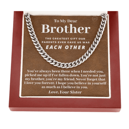 Brother Gift (From Sister) Cuban Link Chain | Sentimental Birthday Gift for Brother, Christmas Gift Necklace for Brother from Sister 914a