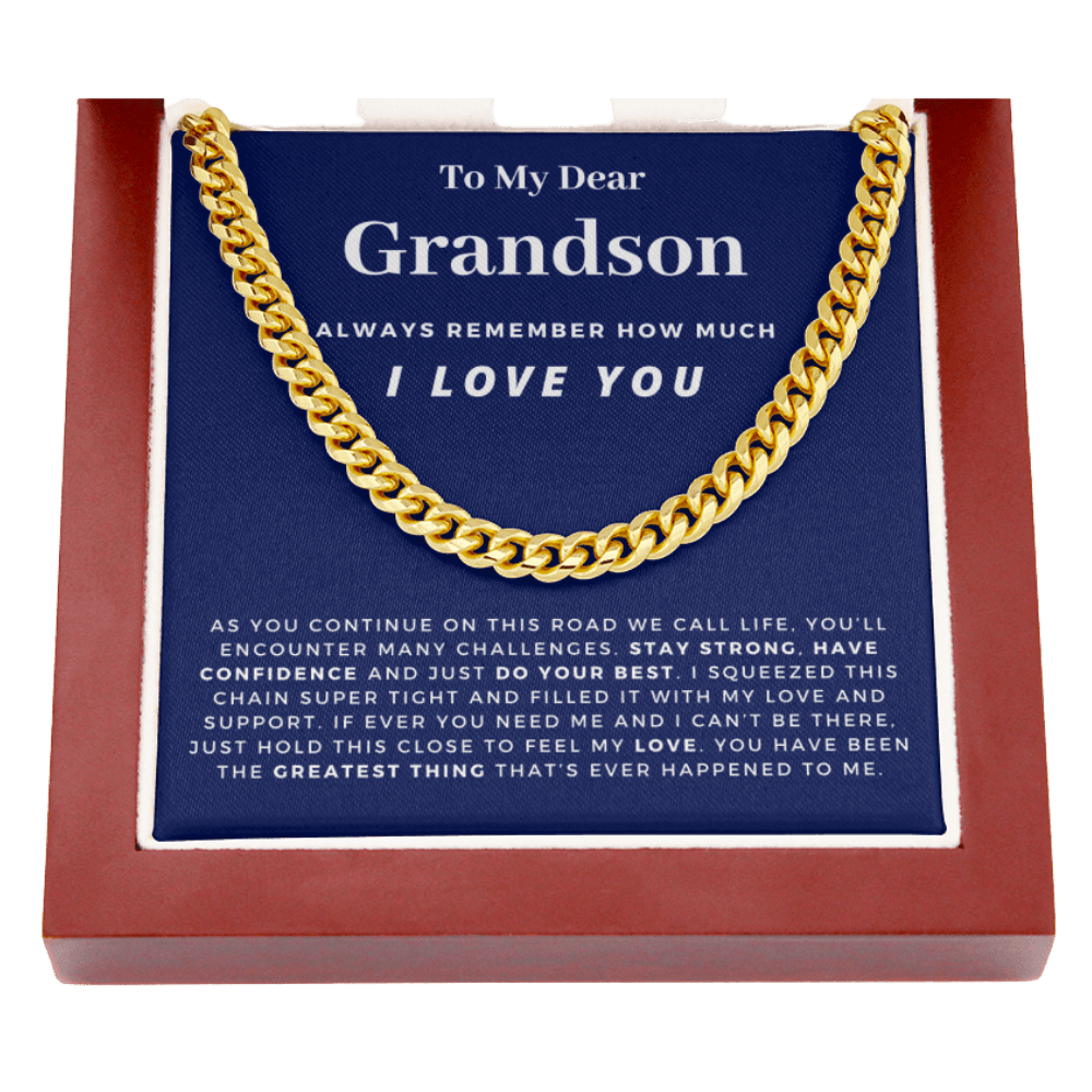 Grandson - Hold This Close - Cuban Link Chain | Gift for Grandson, From Grandparents, From Grandma and Grandpa, Graduation or Birthday