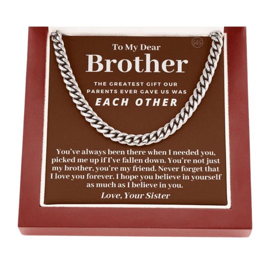 Brother Gift (From Sister) Cuban Link Chain | Sentimental Birthday Gift for Brother, Christmas Gift Necklace for Brother from Sister 914c