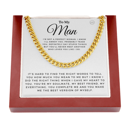 My Man - You Complete Me - Cuban Link Chain | Gift for Husband, Boyfriend, Soulmate, Anniversary Present, Romantic Birthday 0210c
