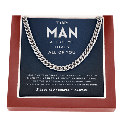 My Man - Better Person - Cuban Link Chain | Anniversary Gift for Husband, for Boyfriend, for Fiancé, Valentine's Day for Him 0128o