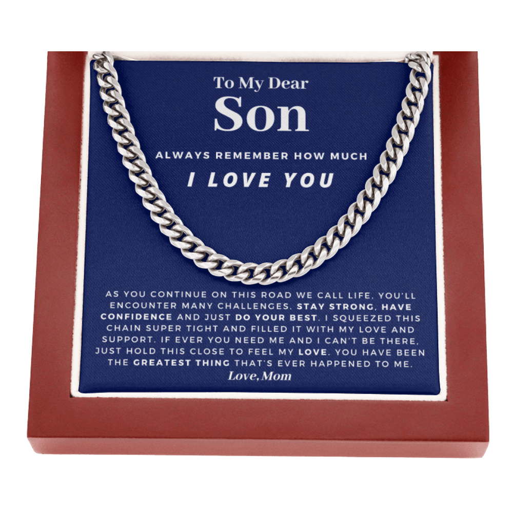 Son - Confident - Cuban Link Chain | Gift for Son from Mom, Proud of You Son, Birthday Gift for Son, Graduation Gift from Mother, Blue