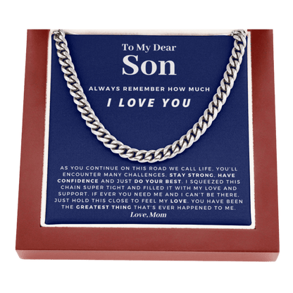 Son - Confident - Cuban Link Chain | Gift for Son from Mom, Proud of You Son, Birthday Gift for Son, Graduation Gift from Mother, Blue