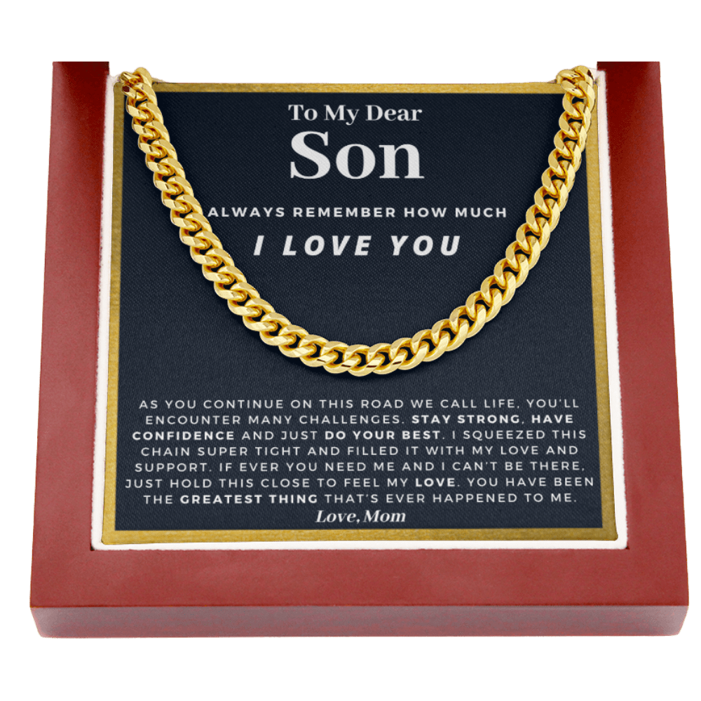 Son - Confident - Cuban Link Chain | Gift for Son from Mom, Proud of You Son, Birthday Gift for Son, Graduation Gift from Mother, Gold