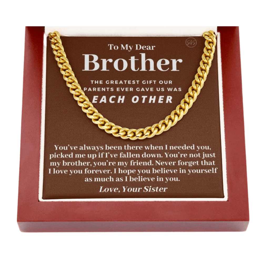 Brother Gift (From Sister) Cuban Link Chain | Sentimental Birthday Gift for Brother, Christmas Gift Necklace for Brother from Sister 914c