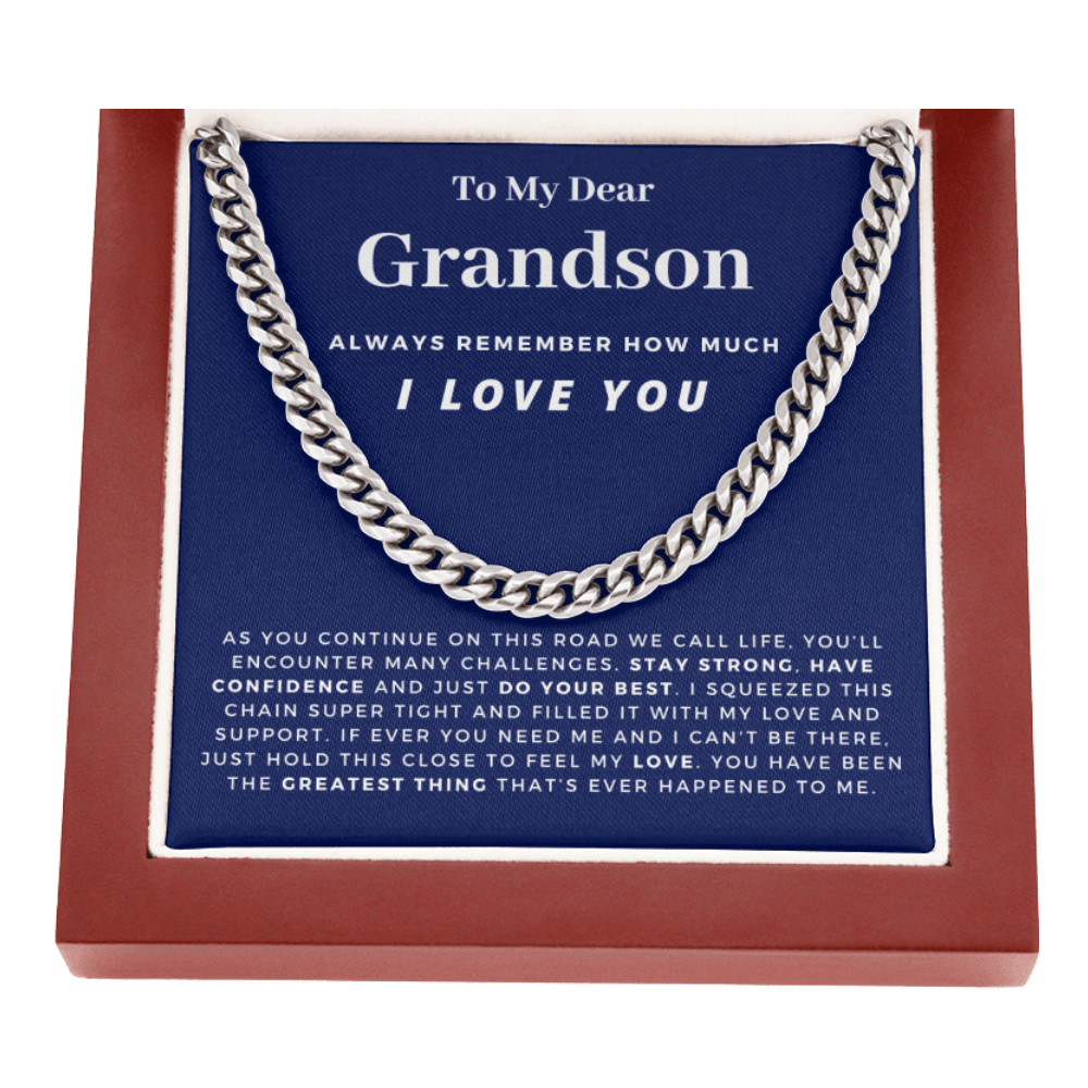 Grandson - Hold This Close - Cuban Link Chain | Gift for Grandson, From Grandparents, From Grandma and Grandpa, Graduation or Birthday