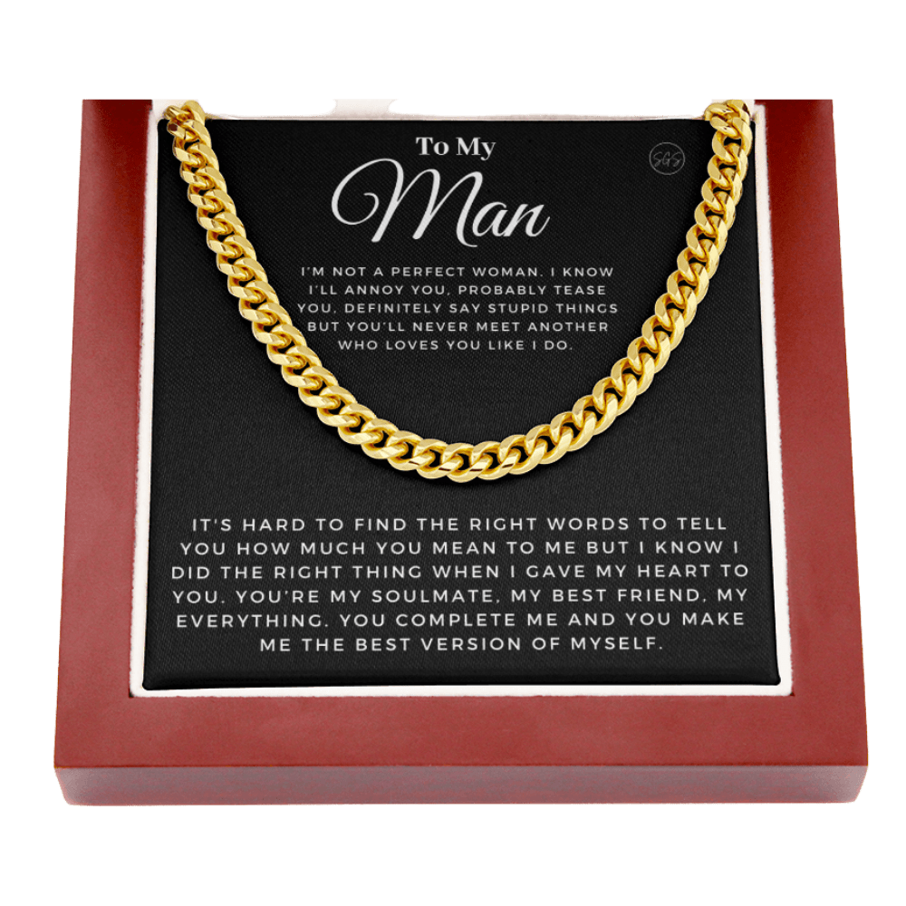 My Man - You Complete Me - Cuban Link Chain | Gift for Husband, Boyfriend, Soulmate, Anniversary Present, Romantic Birthday 0210b