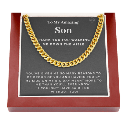 Son, Thank You for Walking Me Down the Aisle | Cuban Link Chain, Son of the Bride Gift, Will You Give Me Away Proposal From Mom