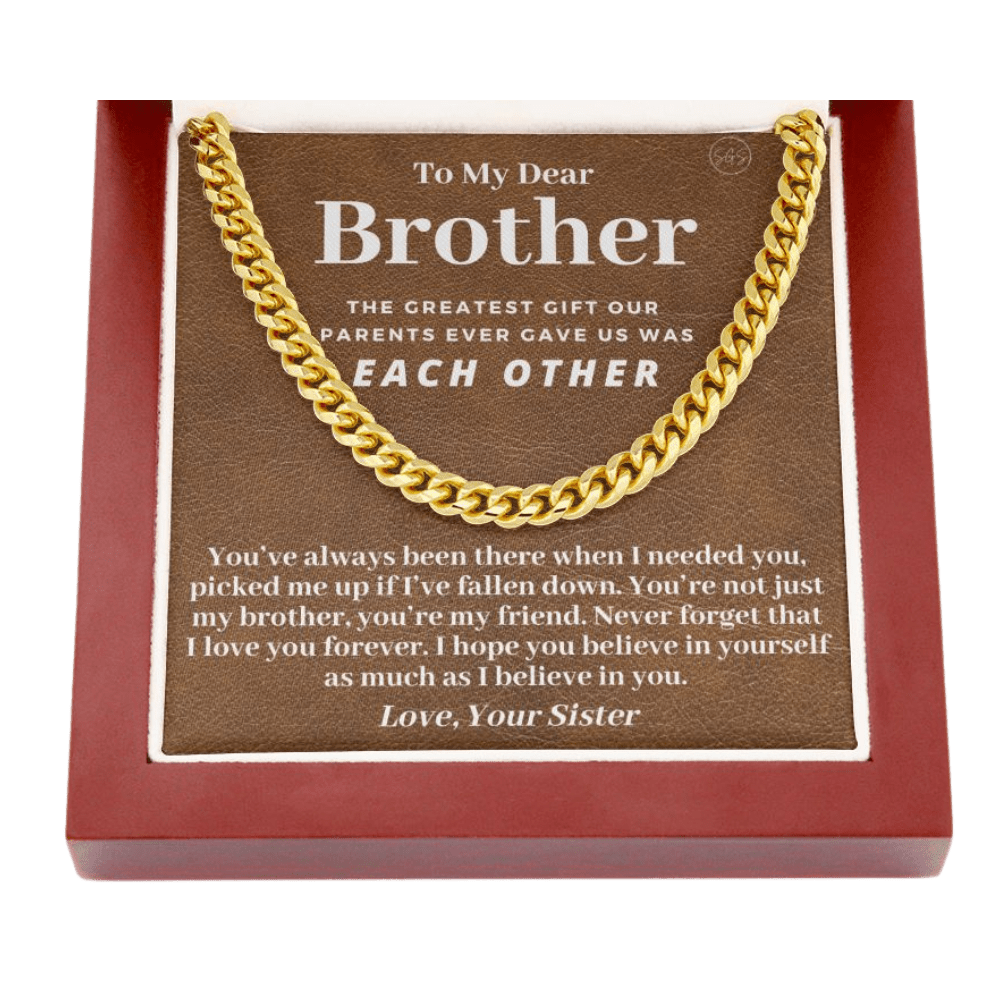 Brother Gift (From Sister) Cuban Link Chain | Sentimental Birthday Gift for Brother, Christmas Gift Necklace for Brother from Sister 914a