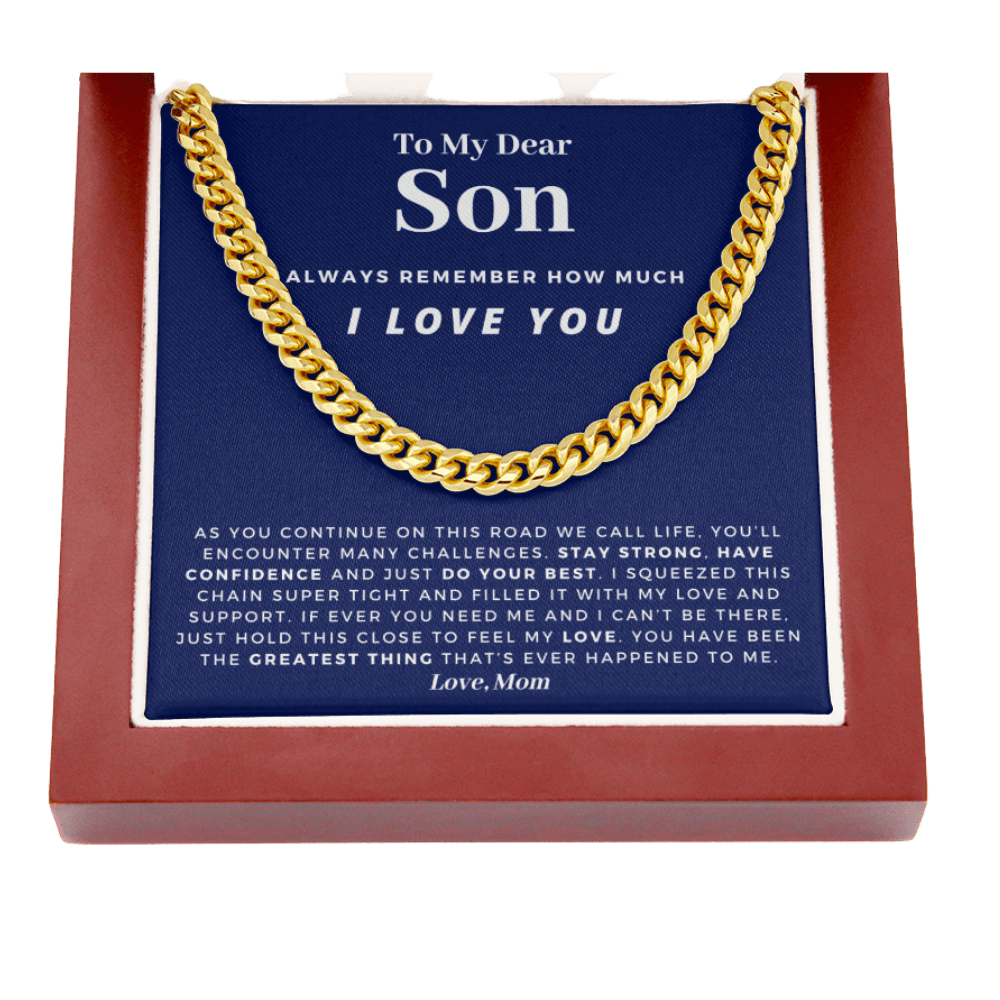 Son - Confident - Cuban Link Chain | Gift for Son from Mom, Proud of You Son, Birthday Gift for Son, Graduation Gift from Mother, Blue