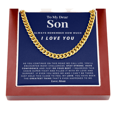 Son - Confident - Cuban Link Chain | Gift for Son from Mom, Proud of You Son, Birthday Gift for Son, Graduation Gift from Mother, Blue