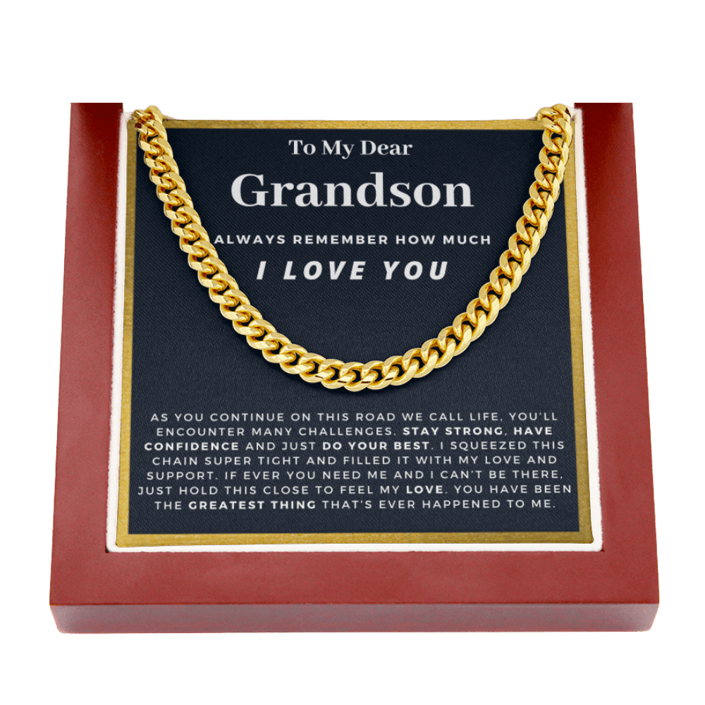 Grandson - Hold This Close - Cuban Link Chain | Gift for Grandson, From Grandparents, From Grandma and Grandpa, Graduation or Birthday, Gold