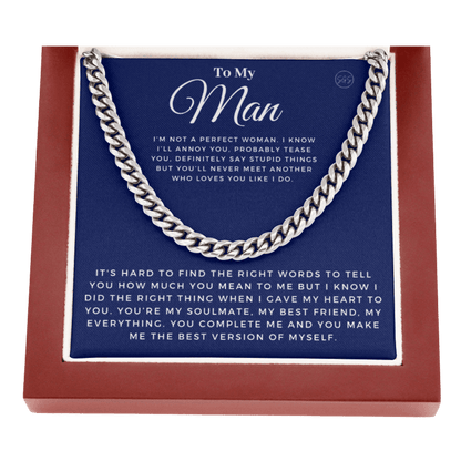 My Man - You Complete Me - Cuban Link Chain | Gift for Husband, Boyfriend, Soulmate, Anniversary Present, Romantic Birthday 0210d