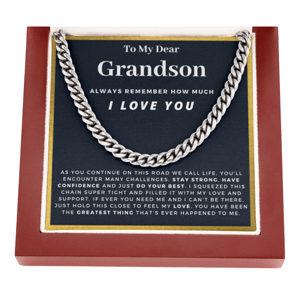 Grandson - Hold This Close - Cuban Link Chain | Gift for Grandson, From Grandparents, From Grandma and Grandpa, Graduation or Birthday, Gold