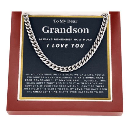 Grandson - Hold This Close - Cuban Link Chain | Gift for Grandson, From Grandparents, From Grandma and Grandpa, Graduation or Birthday, Gold