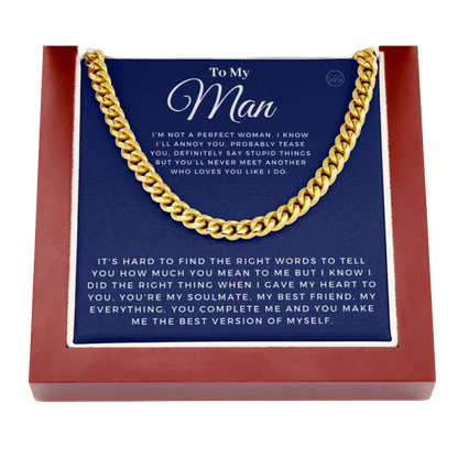 My Man - You Complete Me - Cuban Link Chain | Gift for Husband, Boyfriend, Soulmate, Anniversary Present, Romantic Birthday 0210d