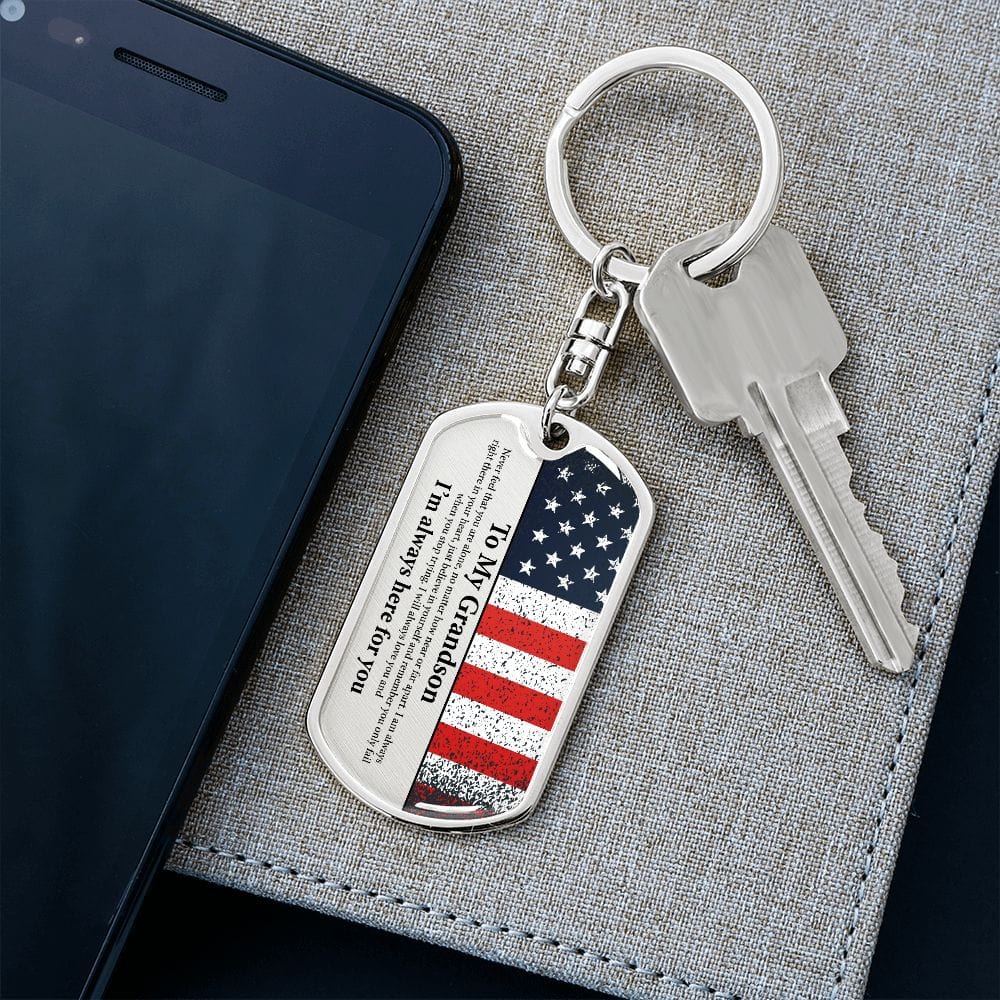 Grandson Gift | American Flag Dog Tag Keychain