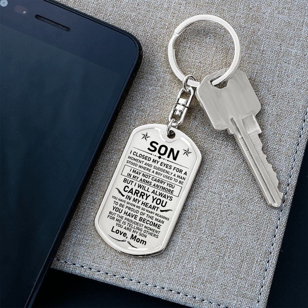 Son Gift (From Mom) | Dog Tag Keychain