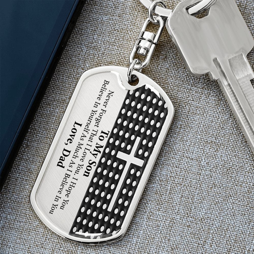 Son Gift (Love, Dad) Dog Tag Keychain