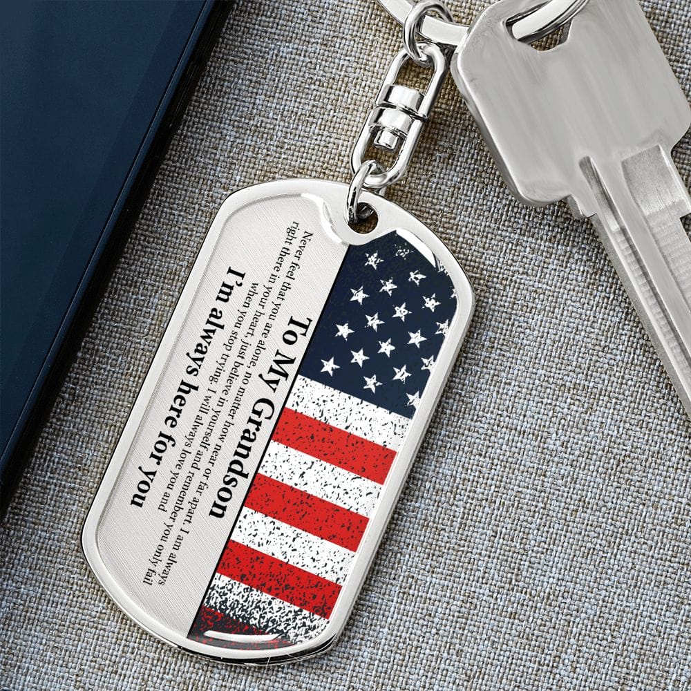 Grandson Gift | American Flag Dog Tag Keychain