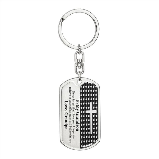 Grandson Gift (Love, Grandpa) Dog Tag Keychain