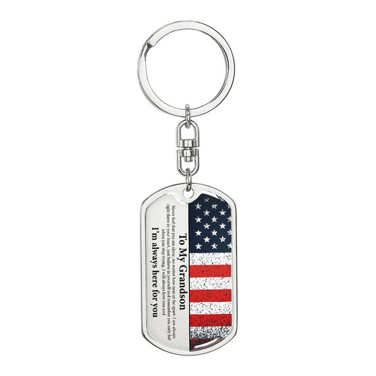 Grandson Gift | American Flag Dog Tag Keychain
