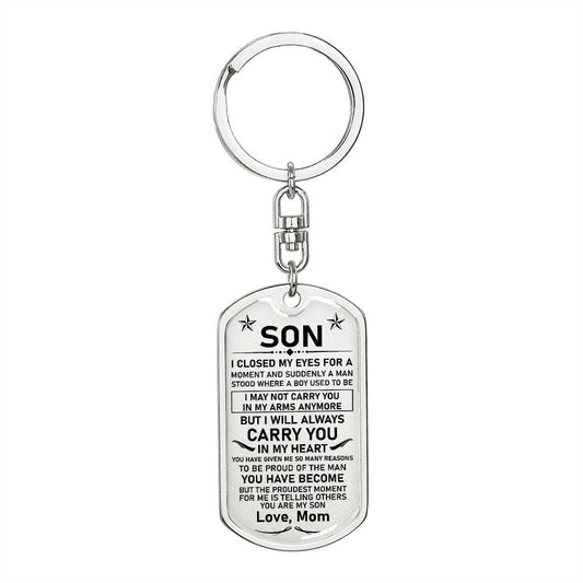 Son Gift (From Mom) | Dog Tag Keychain