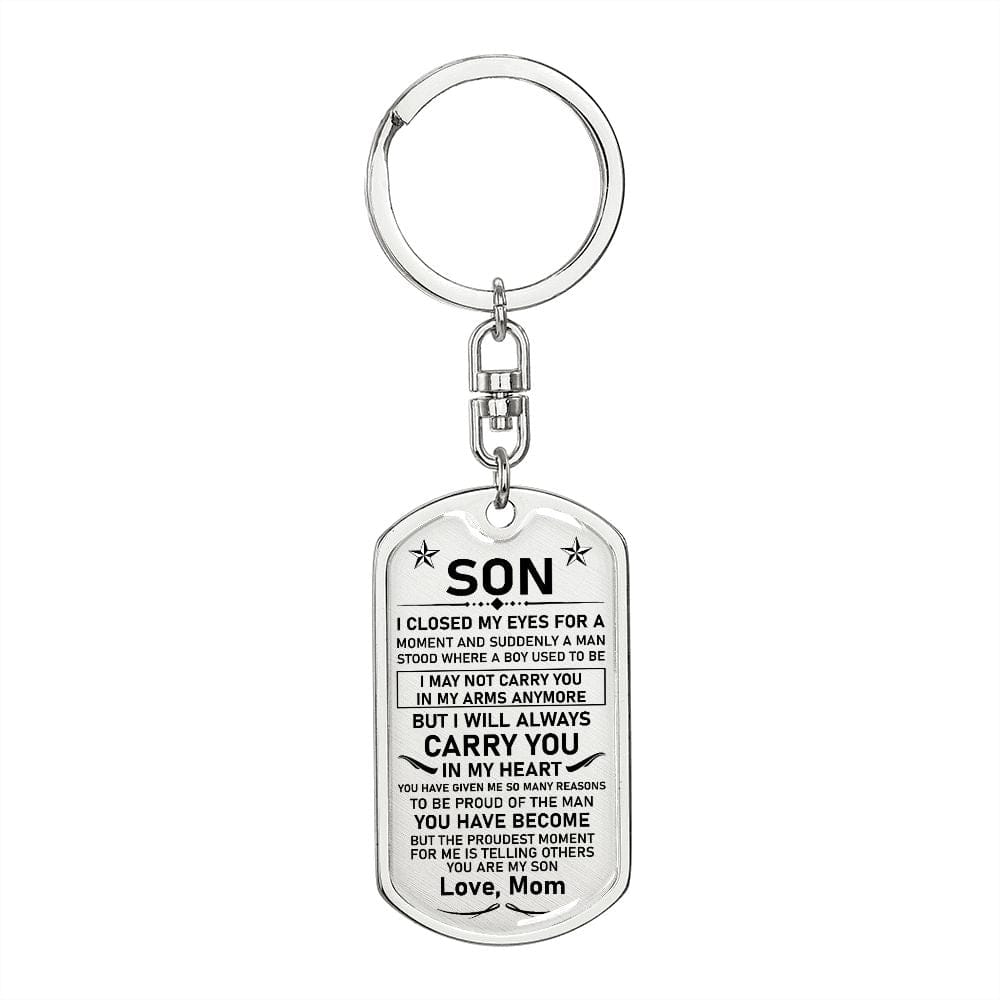 Son Gift (From Mom) | Dog Tag Keychain