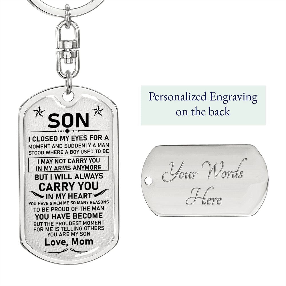 Son Gift (From Mom) | Dog Tag Keychain