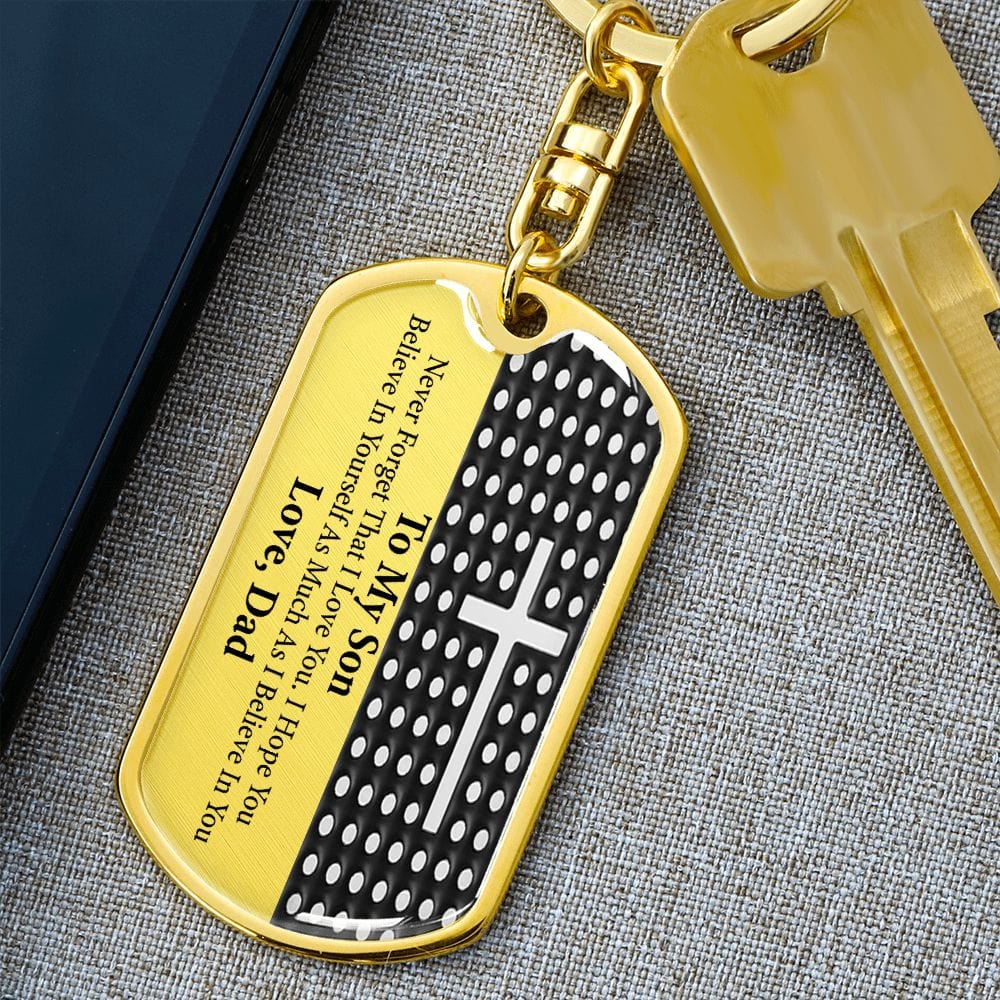 Son Gift (Love, Dad) Dog Tag Keychain